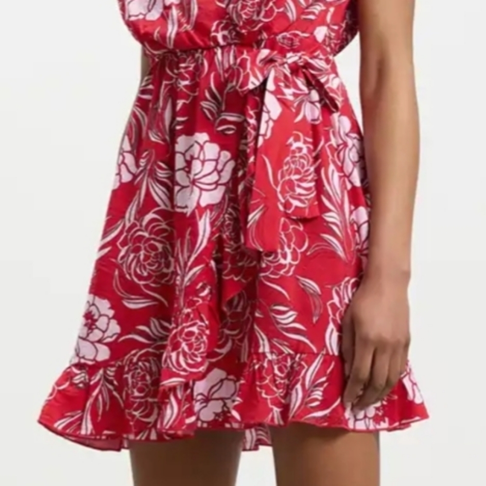Calliope Floral Print Ruffled Wrap Mini Dress, size L - Picture 5 of 12